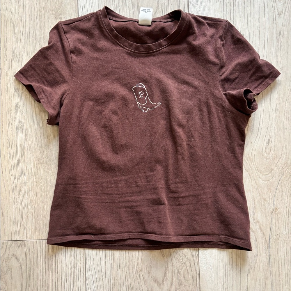 Brown T-Shirt with Embellished Design